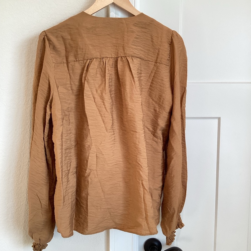 Anthropologie Long Sleeve Wrap Blouse Silky New Large Copper Brown - Picture 11 of 15